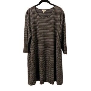 Garnet Hill Dress Gray Striped Lyocell Spandex 3/4 Sleeve Stretch Knit